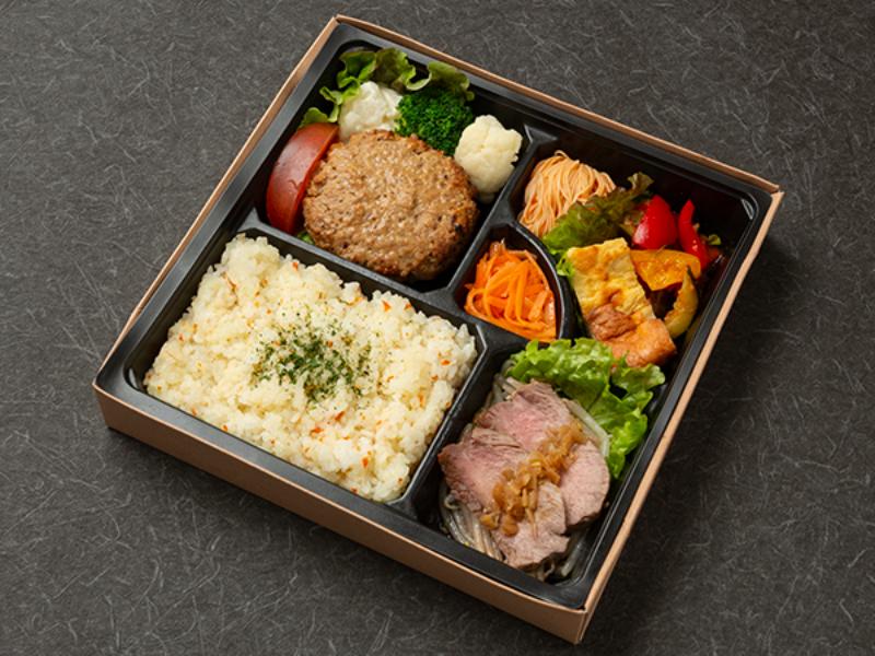 ハンバーグとローストビーフの彩り御膳～バターライス添え～