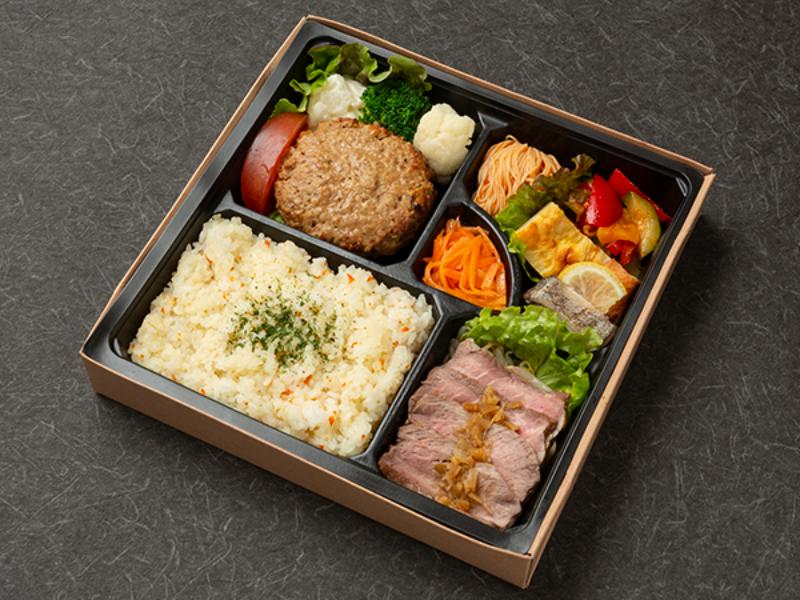 【Wメイン】ハンバーグとローストビーフと鮮魚の贅沢御膳～バターライス添え～