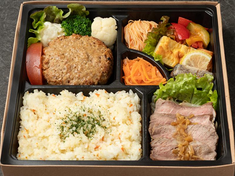 【Wメイン】ハンバーグとローストビーフと鮮魚の贅沢御膳～バターライス添え～